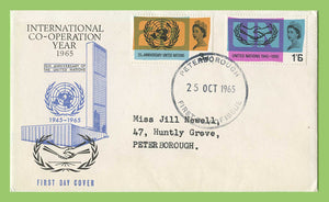 G.B. 1965 U.N. & I.C.Y. set on First Day Cover, Peterborough