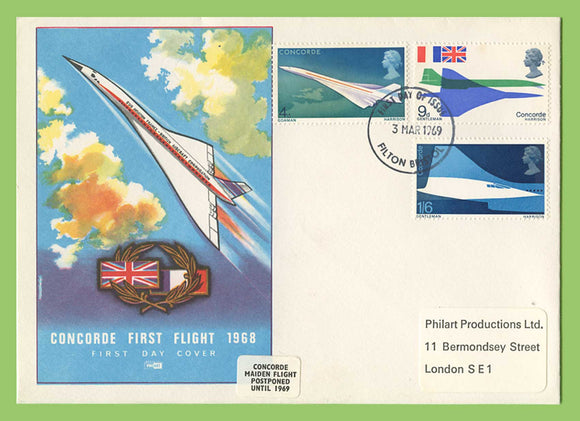 G.B. 1969 Concorde set on Philart Label First Day Cover, Filton
