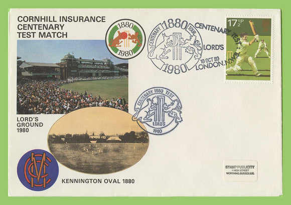 G.B. 1980 Cornhill Insurance Centenary Cricket Test Match commemorative Cover