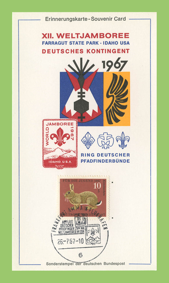 Germany 1967(26.7) World Scout Jamboree, Idaho USA, 10p Animal, Special Cancel Card