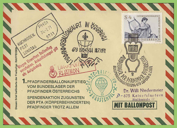 Austria 1971 Scouts Stamp exhibition/ Ballon Flight, Ludesch, multi cachet cover