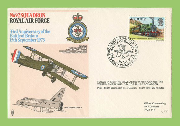 Jersey 1973 No 92 Squadron RAF flown cover, 33rd Anniv. of Battle of Britain