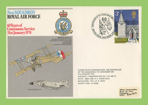G.B. 1974 No 6 squadron RAF flown cover, 60 years Continuous Service