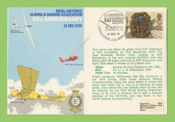 G.B. 1974 RAF Gliding and Soaring Association flown cover (green)