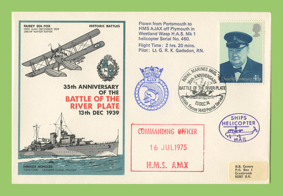 G.B. 1974 RAF 35th Anniversary of the Battle of River Plate, flown cover to HMS Ajax