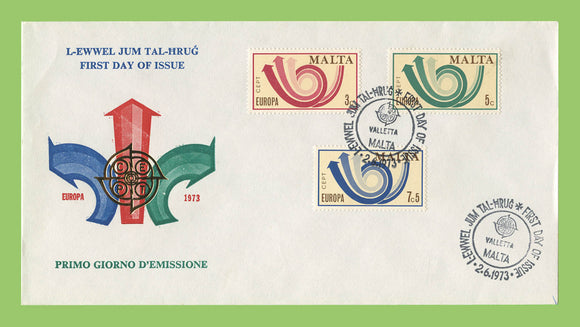 Malta 1973 Europa set on tri-colour First Day Cover, Valletta