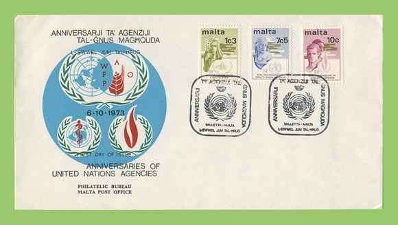 Malta 1973 United Nations set on First Day Cover, Valletta