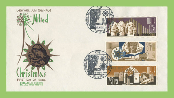 Malta 1973 Christmas set on Green & Gold First Day Cover, Valletta