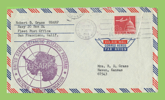 U.S.A. 1963 Airmail cover, USARP cachet. U.S.N Pole Station Antarctica cancel
