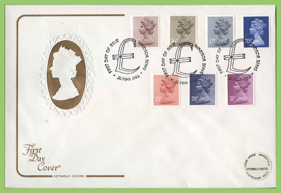 G.B. 1983 seven definitives on Cotswold First Day Cover, Windsor