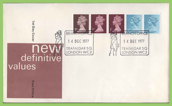G.B. 1977 10p definitive coil on Post Office First Day Cover, Trafalgar Sq.