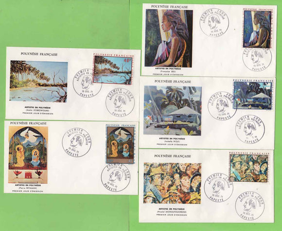 French Polynesia 1971 Polynesian Artists Paintings on 5 First Day Covers