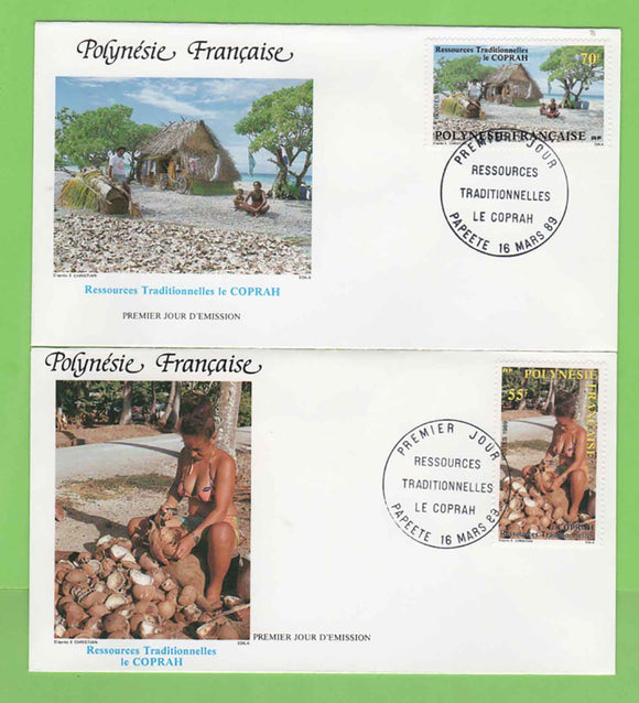 French Polynesia 1989 Copra Production set on two First Day Covers