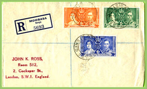 K.U.T. 1937 KGVI Coronation set on registered 'Mombasa' First Day Cover