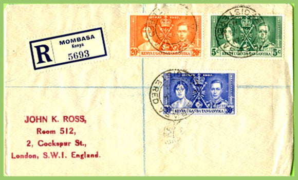K.U.T. 1937 KGVI Coronation set on registered 'Mombasa' First Day Cover
