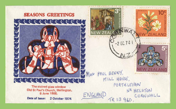 New Zealand 1974 Christmas set on First Day Cover, Cornwall