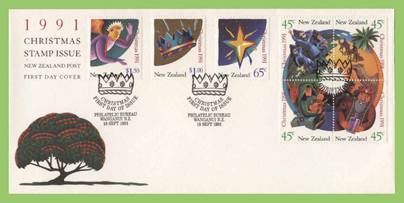 New Zealand - 1991 Christmas set on First Day Cover, Wanganui