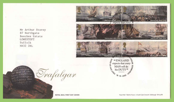 G.B. 2005 Trafalgar set on Royal Mail First Day Cover, Tallents House