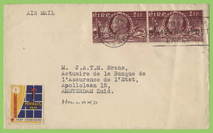 Ireland 1948 50th Anniv of Insurrection 2½p pair on cover, with Christmas Label