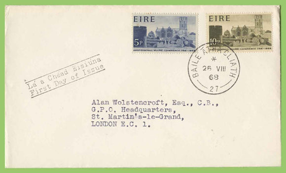 Ireland 1968 800th Anniv of St. Mary's Cathedral, Limerick plain First Day Cover
