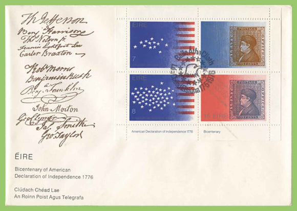 Ireland 1976 Bicentenary of American Revolution miniature sheet u/a First Day Cover