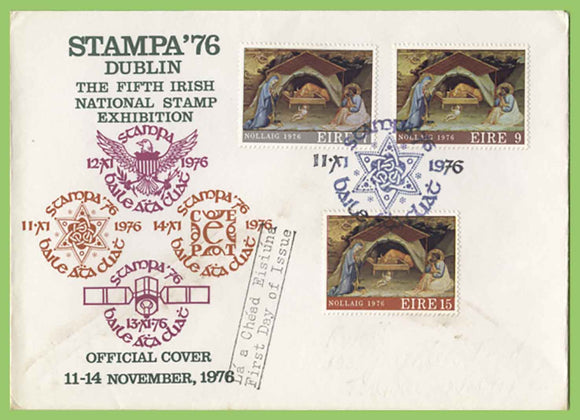 Ireland 1976 Christmas set on Stampa76' First Day Cover, Stampa cancel