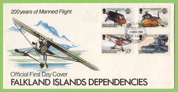 Falkland Island Dependency  1983 Bicentenary of Manned Flight set on First Day Cover, South Georgia