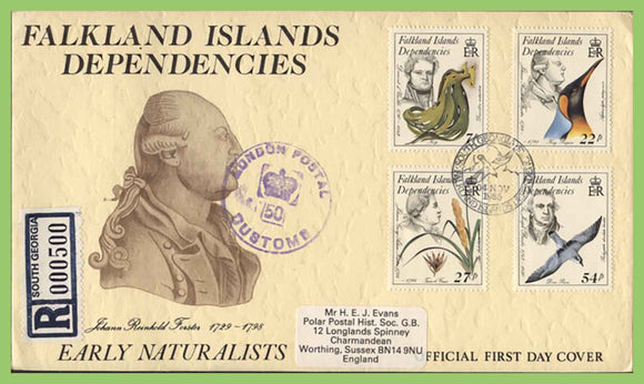 Falkland Island Dependency 1985 Early Naturalists set on registered First Day Cover