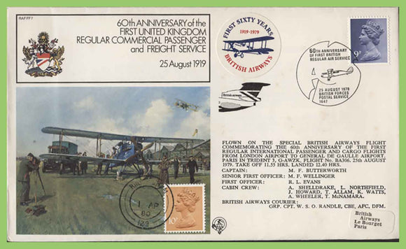 G.B.1979 60th Anniversary First Commercial Passenger & Freight service, Dual cancel Flown cover, FF7