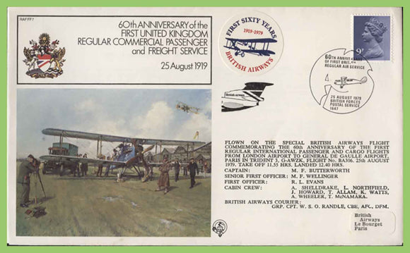 G.B.1979 60th Anniversary First Commercial Passenger & Freight service, Flown cover, FF7