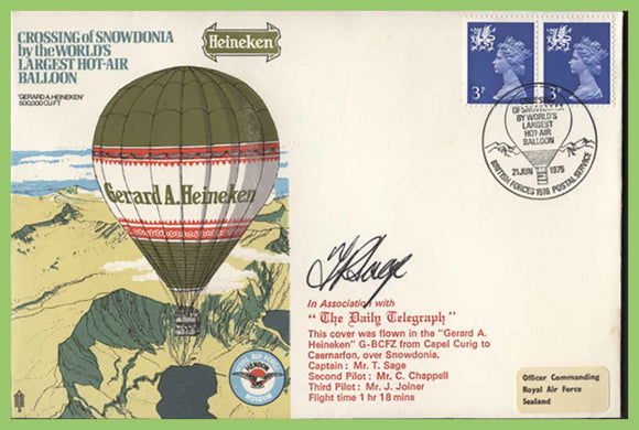 G.B. 1975 RAF/Heineken Largest Hot Air Balloon Crossing Snowdonia, flown & signed cover