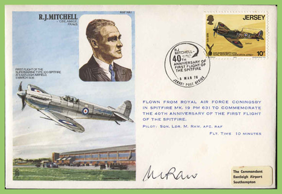 Jersey 1976 RAF R J Mitchell 50th Anniv. of First Flight of Spitfire, flown & signed cover
