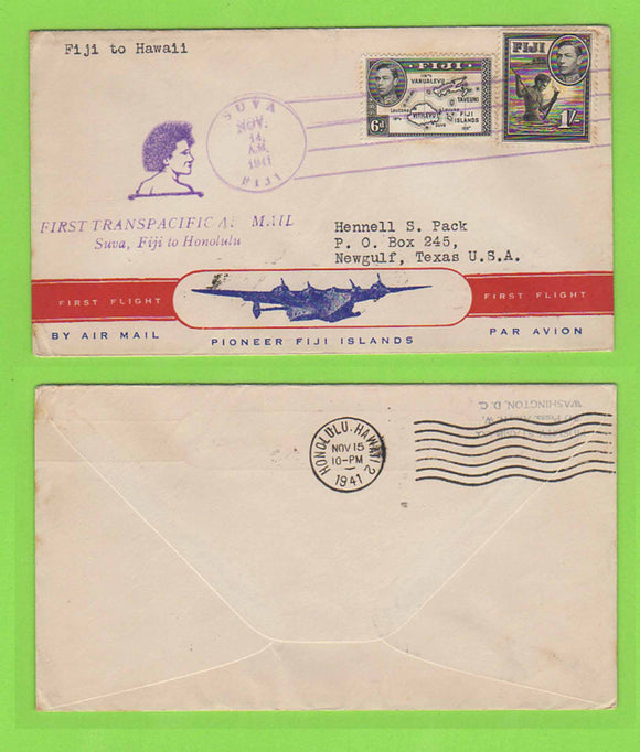 Fiji 1941 First Transpacific Air Mail, Suva, Fiji to Honolulu