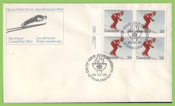 Canada 1980 35c Skiing block , Winter Olympic Games First Day Cover