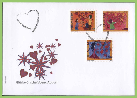 Switzerland 2007 Greetings Stamps. Congratulations set on First Day Cover
