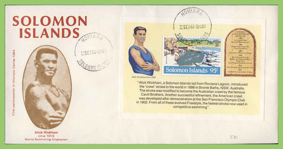 Solomon Islands  1984 Olympic Games  Alick Wickham miniature sheet First Day Cover