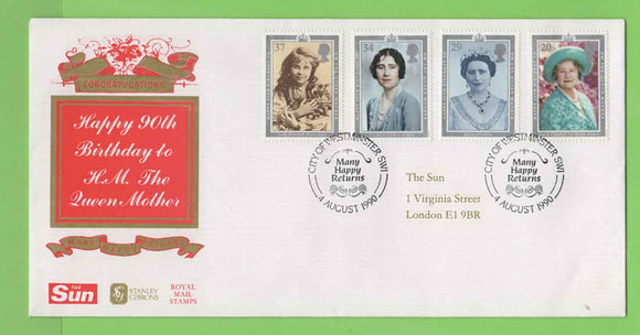 G.B. 1990 Queen Mother set on Sun/S.G./ Royal Mail First Day Cover, Westminster