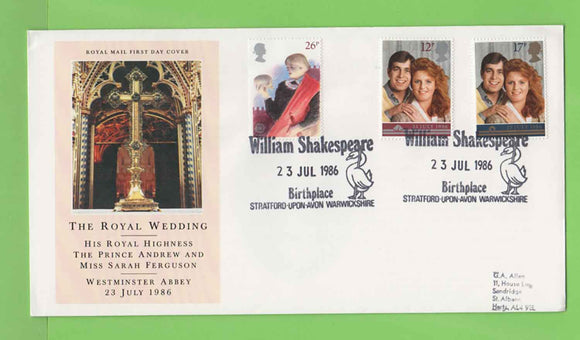 G.B. 1986 Royal Wedding/ William Shakespeare (wedding day) commemorative cover