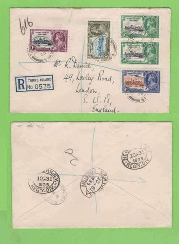 Turks & Caicos 1935 KGV  Silver Jubilee set on registered Cover