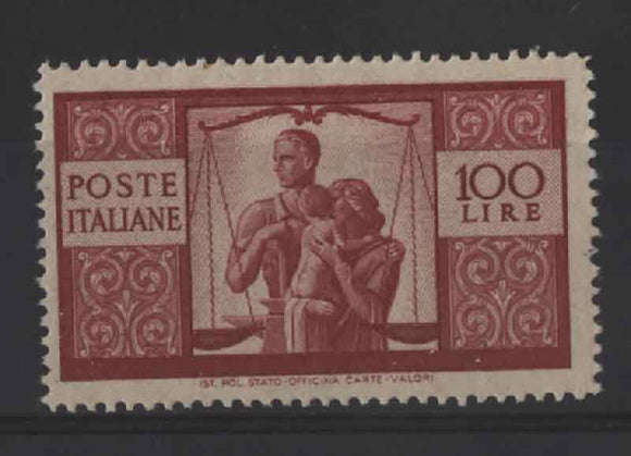 Italy 1945 100L red definitive, mint never hinged, SG 669