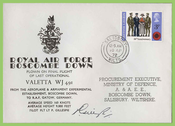 G.B. 1972 RAF signed cover, Flown on last flight ov Valetta WJ 491