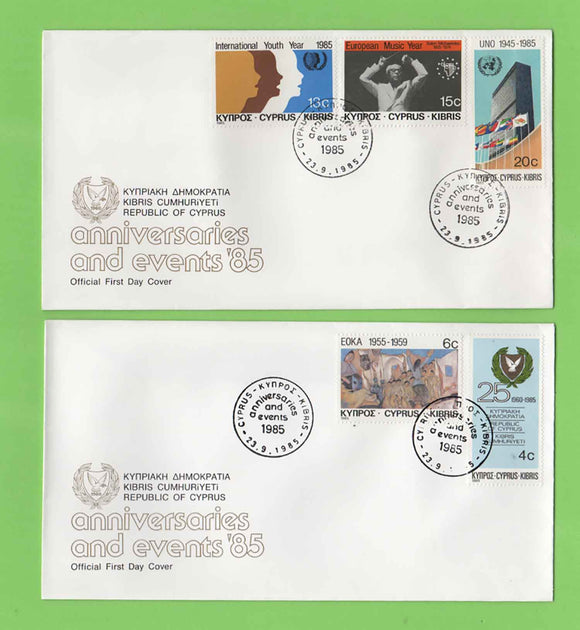 Cyprus 1985 Anniversaries & Events set on two First Day Covers