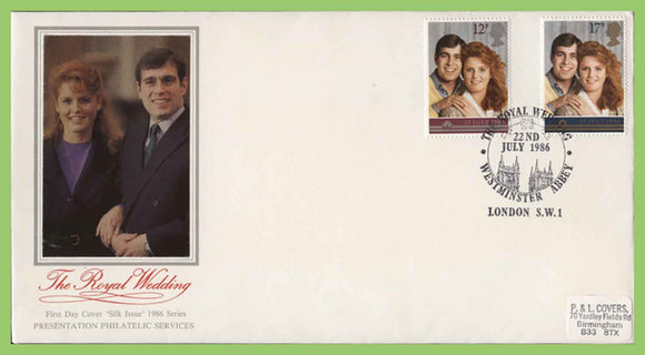 G.B. 1986 Royal Wedding set on PPS First Day Cover, London SW1