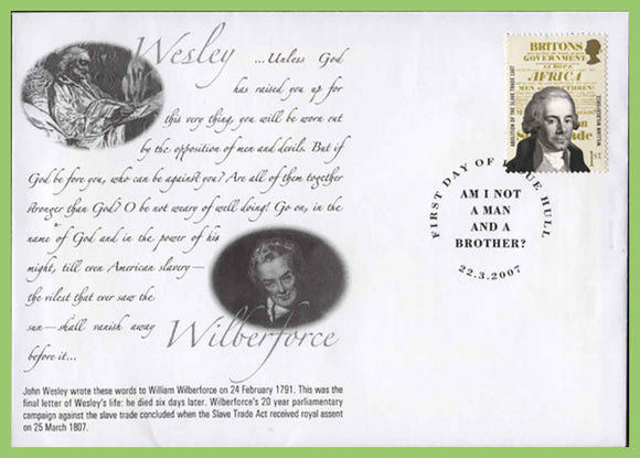 G.B. 2007 Abolition of Slave Trade on Methodist First Day Cover, Hull