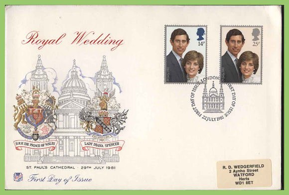 G.B. 1981 Royal Wedding set on Stuart First Day Cover, London