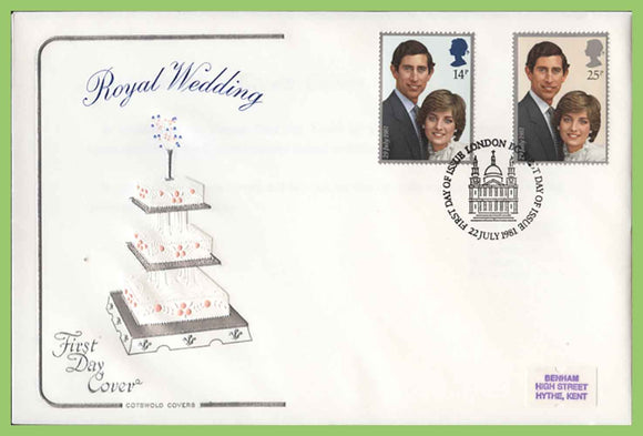G.B. 1981 Royal Wedding set on Cotswold First Day Cover, London EC