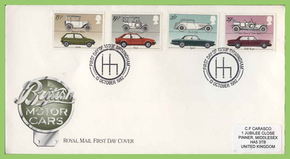 G.B. 1982 British Motor Cars set on Royal Mail First Day Cover, Birmingham