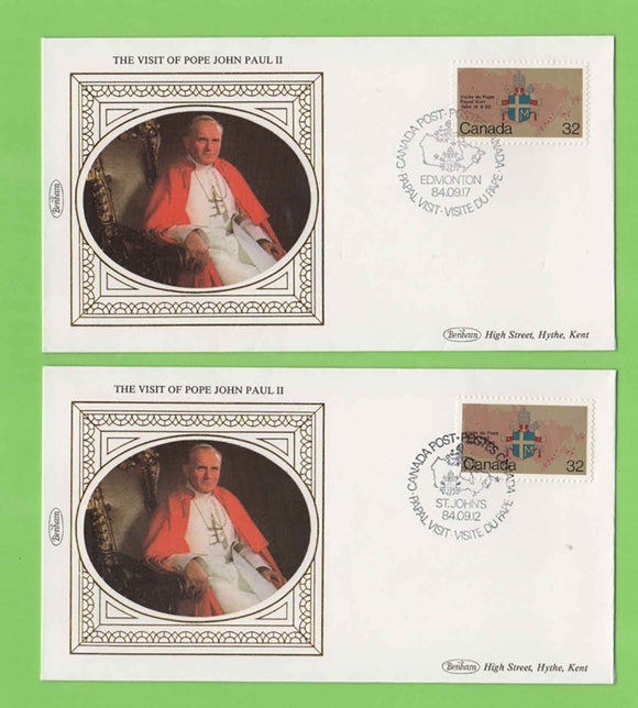 Canada 1984 Pope John Paul II visit to St Johns & Edmonton commemorative covers