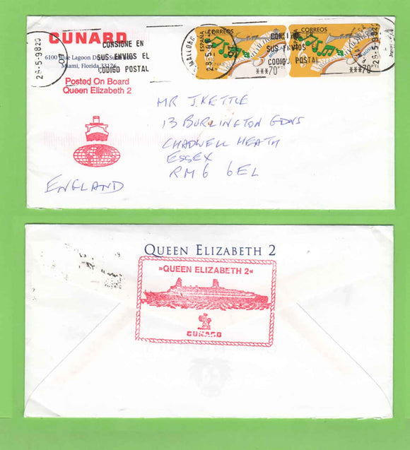 Spain 1998 ATM labels on cover posted on Board Queen Elizabeth 2
