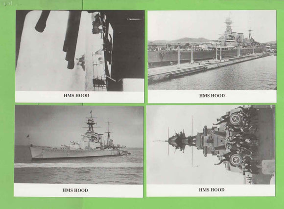 G.B. 1990 Royal Navy, four unused postcards of the life & times of HMS Hood